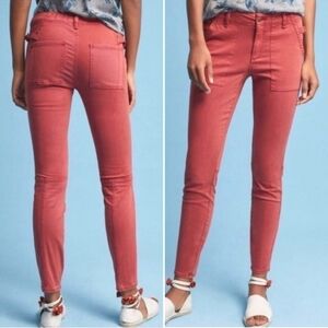 Anthropologie 28 Hei Hei Cargo Utility Skinny Slim Rust Red Stretch Jeans Pants